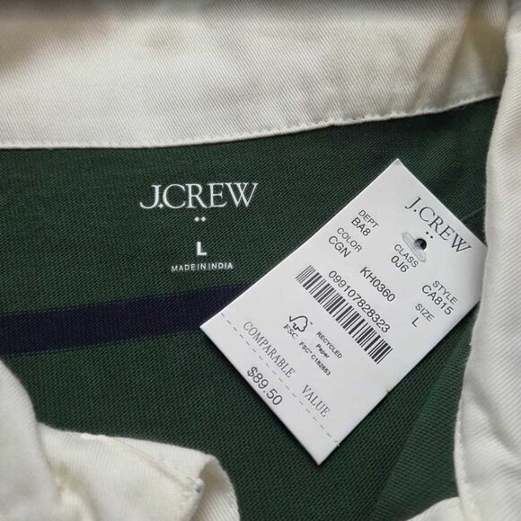 New L J.Crew Factory striped rugby longsleeve polo shirt Championship Green Navy - Picture 5 of 8